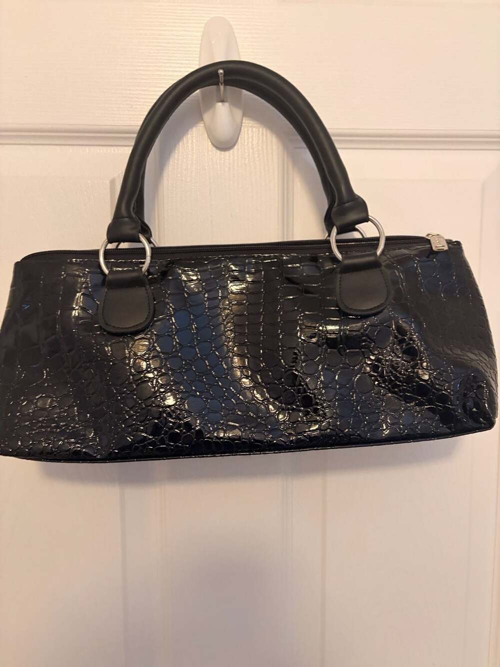Primeware Black Croc Embossed Insulated Single Bottle Wine Tote Bag